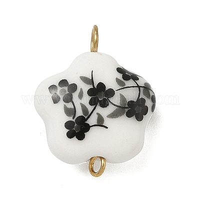 4 шт. подвески-соединители в виде цветка из фарфора ручной работы с двухцветным принтом PALLOY-JF04405-01-1