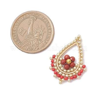 Подвески из натуральной красной яшмы с ограненными круглыми бусинами и стеклянными бусинами PALLOY-MZ01097-03-1