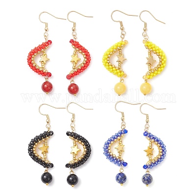 Натуральный камень смешанные болтающийся серьги EJEW-MZ00544-1