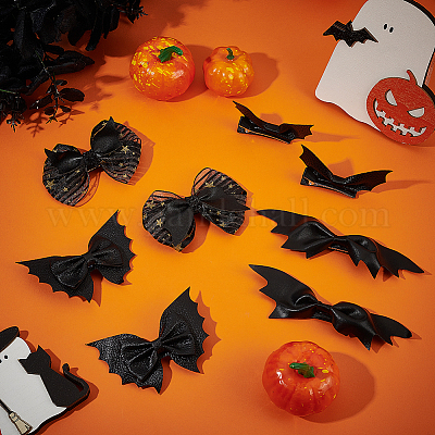 8 шт. 4 заколки и шпильки для волос из искусственной кожи аллигатора в стиле Хэллоуина с летучей мышью и бантом PHAR-WR0001-01-1