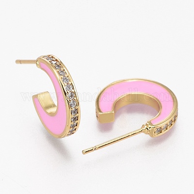 Серьги-кольца из латуни с прозрачным кубическим цирконием и прозрачным паве EJEW-L231-64C-1