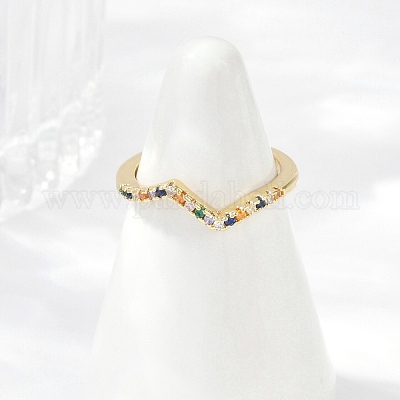 Волнистые латунные микропаве кубические цирконии регулируемые кольца RJEW-S400-15G-1