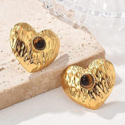 Серьги-гвоздики из нержавеющей стали 304 с тигровым глазом EJEW-V016-03G-1