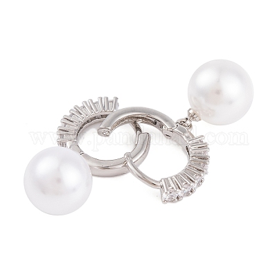 Серьги из латуни с прозрачным фианитом из АБС-пластика с жемчугом EJEW-S219-15P-08-1