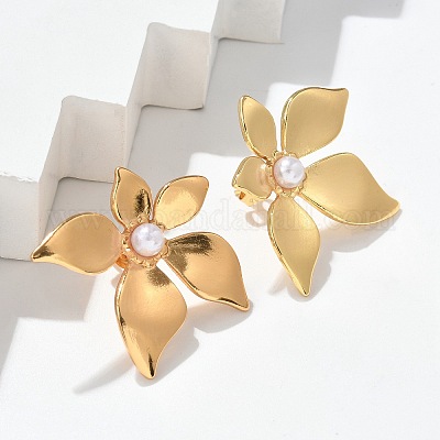 Серьги-гвоздики в форме цветка из нержавеющей стали 304 и АБС-пластика с имитацией жемчуга EJEW-S253-23G-1