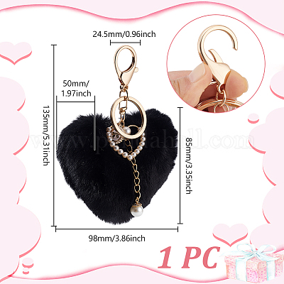 Брелок в виде шарика-помпона из фибрового сердца KEYC-WH0027-126C-1