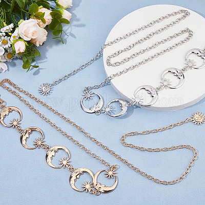 2 шт. 2-х цветные цепочки на талию из цинкового сплава с изображением луны и звезды&nbsp;AJEW-HS0001-12-1