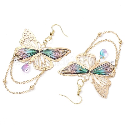 Серьги-подвески из стекла EJEW-TA00590-01-1