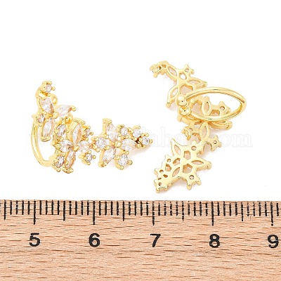 Серьги-каффы с цветочным узором из латуни с микропаве из прозрачных кубических цирконий EJEW-K305-03G-1