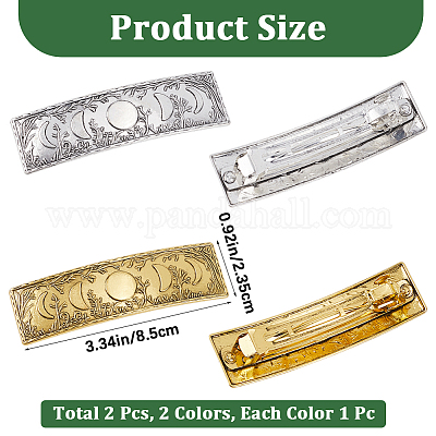 2 шт. 2-цветные прямоугольные заколки для волос с рисунком фаз Луны из сплава&nbsp;PHAR-CP0001-22-1