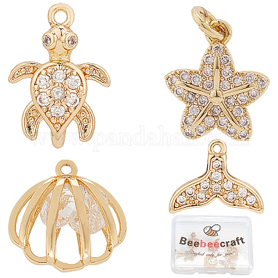 8 шт. 4 стиля океанская тематика латунные микро паве прозрачные кубические циркониевые подвески FIND-BBC0001-04-1