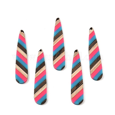 Большие подвески из непрозрачной смолы и орехового дерева RESI-E050-01A-03-1