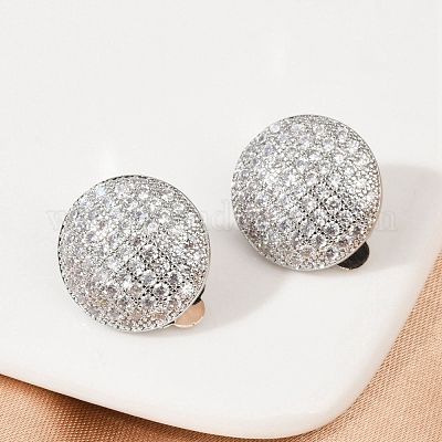 Полукруглые латунные клипсы с микропаве из прозрачных кубических цирконий EJEW-M082-14P-1