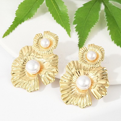 Серьги-гвоздики из нержавеющей стали 304 из АБС-пластика с жемчугом для женщин EJEW-U046-12C-G-1