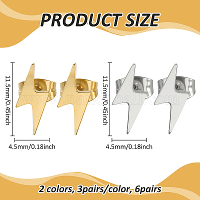 6 пара сережек-гвоздиков из нержавеющей стали 304 двух цветов EJEW-GO0002-27-1
