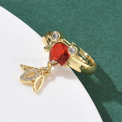 Регулируемые кольца для женщин с микропаве из латуни и кубическими цирконами RJEW-K307-01G-21-1