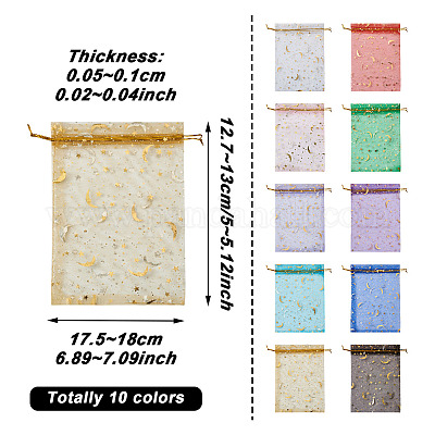 100 шт. 10-цветные подарочные пакеты из органзы с принтом звезд и луны на завязках OP-YS0001-01-1