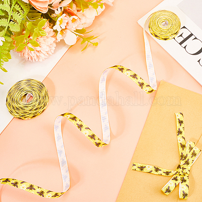 Полиэстеровые ленты с принтом пчел&nbsp;SRIB-WH20020-018C-1