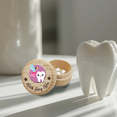 Круглая деревянная шкатулка из бука 3d с гравировкой Моя первая зубная фея CON-WH0120-001-1