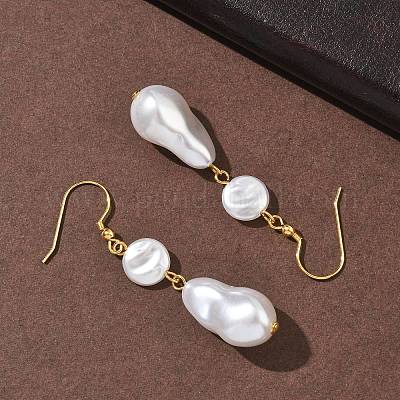 Серьги-подвески из искусственного жемчуга с гальваническим покрытием из нержавеющей стали 304 EJEW-Z129-08G-1