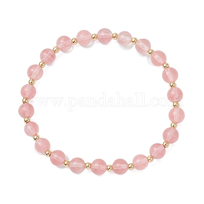 Браслеты из синтетического вишневого кварцевого стекла с круглыми бусинами для мужчин и женщин BJEW-JB12386-01-1