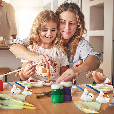 6 шт. 2-х цветные керамические держатели для кистей и ручек в виде кролика AJEW-BC0007-04-1