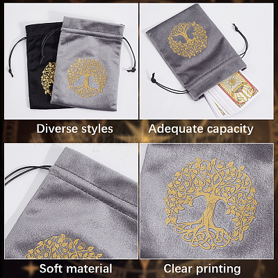 2 шт. 2 стиля прямоугольные золотые тисненые мешочки для хранения карт Таро с завязками на шнурке для гадания с изображением дерева жизни ABAG-CN0001-53-1