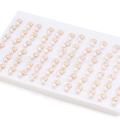 Серьги-гвоздики с цветком из натурального жемчуга в форме цветка из латуни PEAR-N020-06V-1