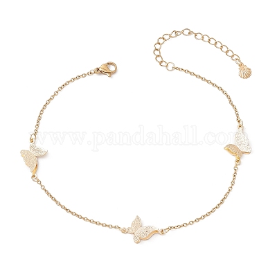 Браслеты на ногу из нержавеющей стали 304 с цепочкой-бабочкой для женщин AJEW-AN00700-1