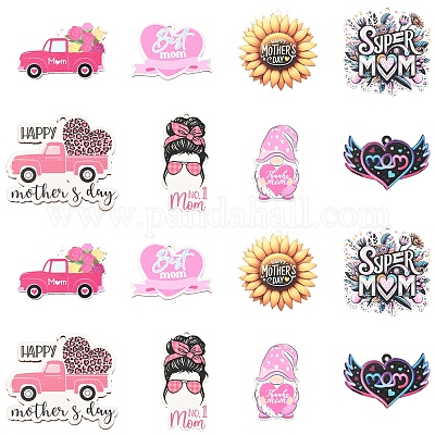 16 шт. 8 стиля деревянных подвесок ко Дню матери WOOD-FS0001-38-1