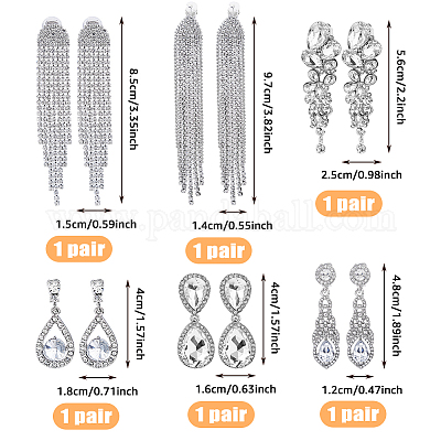 6 пара 6-х стилевых серег-клипс из сплава со стразами в форме капли EJEW-FI0002-91-1