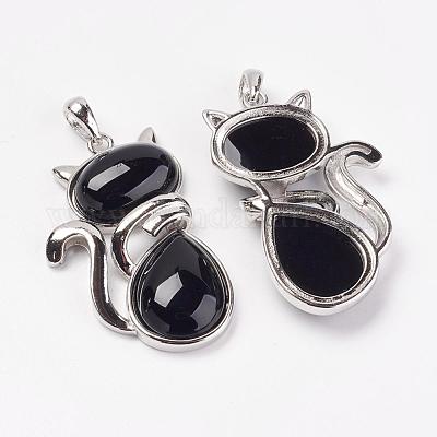 Кулоны с котенком из черного агата G-G713-B05-1
