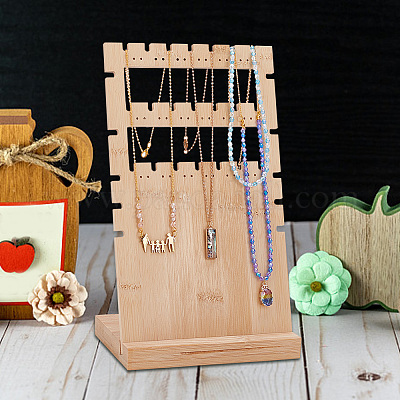 3-ярусные деревянные подставки для ювелирных изделий с наклонной спинкой ODIS-WH0025-115-1