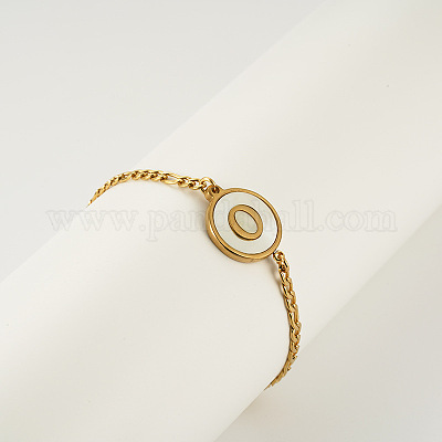 Плоские круглые браслеты с буквенным узором из нержавеющей стали 304 FS-WG4692B-29-1