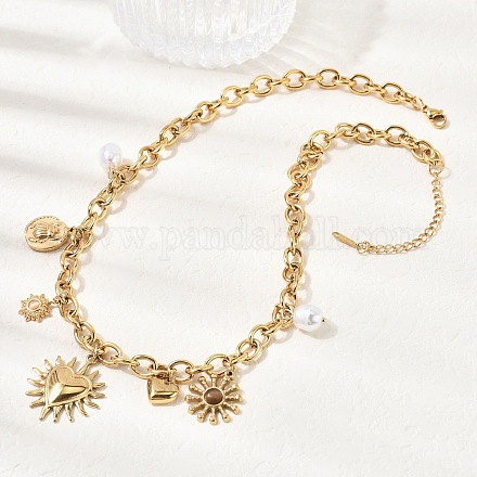 Женские ожерелья с подвеской в виде сердца и солнца из нержавеющей стали 304 и смолы NJEW-A063-01G-1