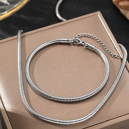 Комплекты ожерелий и браслетов из круглой цепи змейки из нержавеющей стали 304 для мужчин и женщин SJEW-F225-01P-1