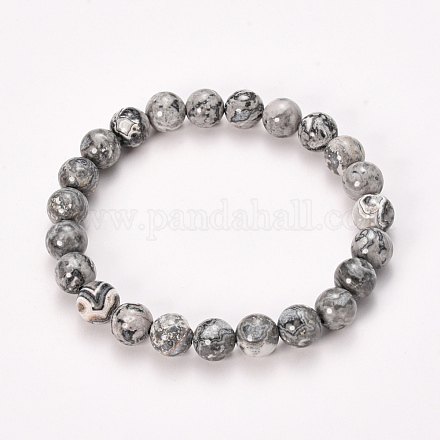 Браслеты из натуральной волны из яшмы из бисера BJEW-Q692-22-8mm-1