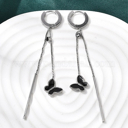 Серьги-кольца с кисточками и эмалью в виде бабочек из нержавеющей стали 304 EJEW-G453-10P-1