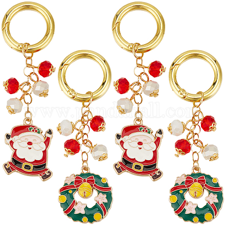 3 комплект подвесок из сплава с эмалью в виде Санта-Клауса и рождественского венка HJEW-SC0001-78-1