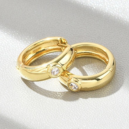 Плоские круглые серьги-кольца из латуни с микропаве из прозрачных кубических цирконий EJEW-D311-100G-1