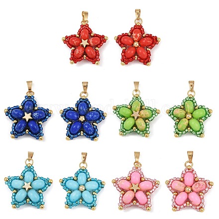 Подвески из стеклянного бисера ручной работы и синтетических окрашенных бусин императорской яшмы PALLOY-MZ00751-1