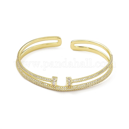 Прозрачный кубический цирконий полукруглый открытый браслет-манжета BJEW-I308-01G-1