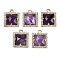 Natural Amethyst Faceted Square Charms, Rack Plating Brass Micro Pave Clear Cubic Zirconia Charms, Golden, 13.5x11.5x4.5mm, Hole: 1.4mm