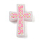 Silicone Focal Beads, Cross with Flower, Pink, 34x23.5x8.5mm, Hole: 2.5mm