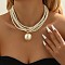 Plastic Imitation Pearl Round Ball Pendant Multi-Strand Beaded Necklaces, Floral White, Golden, 16.93 inch(43cm)