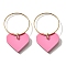 Acrylic Pendants, Heart with Ring, with Golden Tone Loop, Pearl Pink, 48.5mm