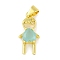 Glass Pendants, Rack Plating Brass Findings, Real 18K Gold Plated, Boy with Heart, Light Blue, 19.5x9x4mm, Hole: 4.5x3mm