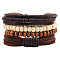 Adjustable Braided Leather Cord Wooden Beaded Multi-strand Bracelets, Stackable Bracelets, 4 Strands/set, Colorful, 60mm, 180~200mm