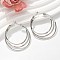 Brass Triple Hoop Earrings for Women, Platinum, 47x39.5x5.5mm