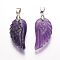 Natural Amethyst Pendants, Wing, Platinum, 29x15x6mm, Hole: 4mm